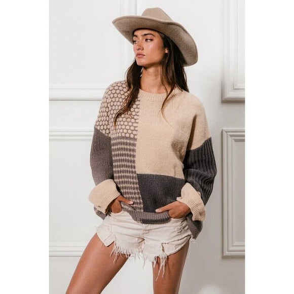 BIBI Mixed Pattern Block Sweater - Picture 1 of 3